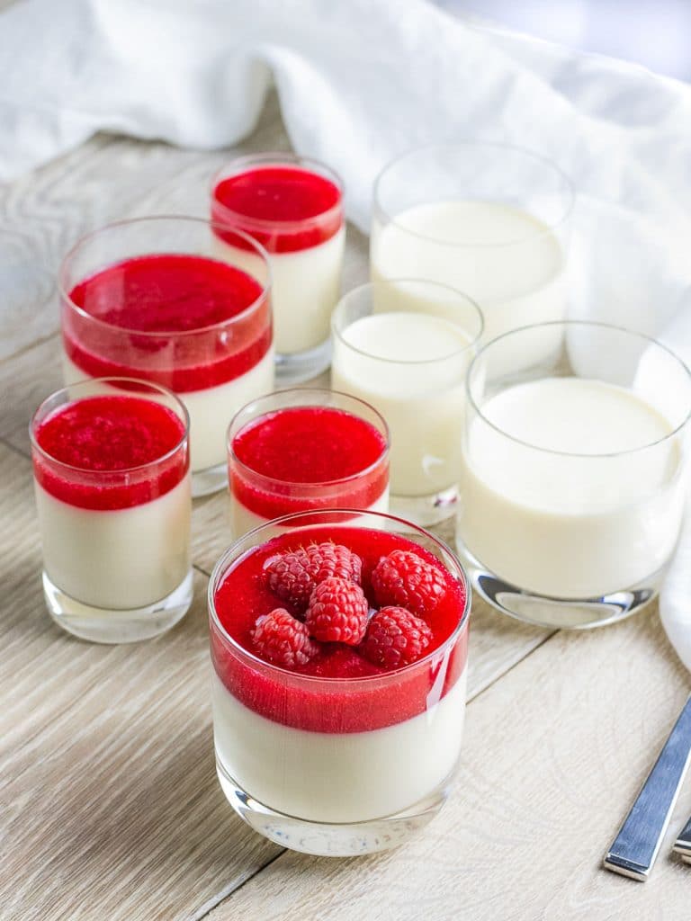 best panna cotta with raspberries and red berry sauce