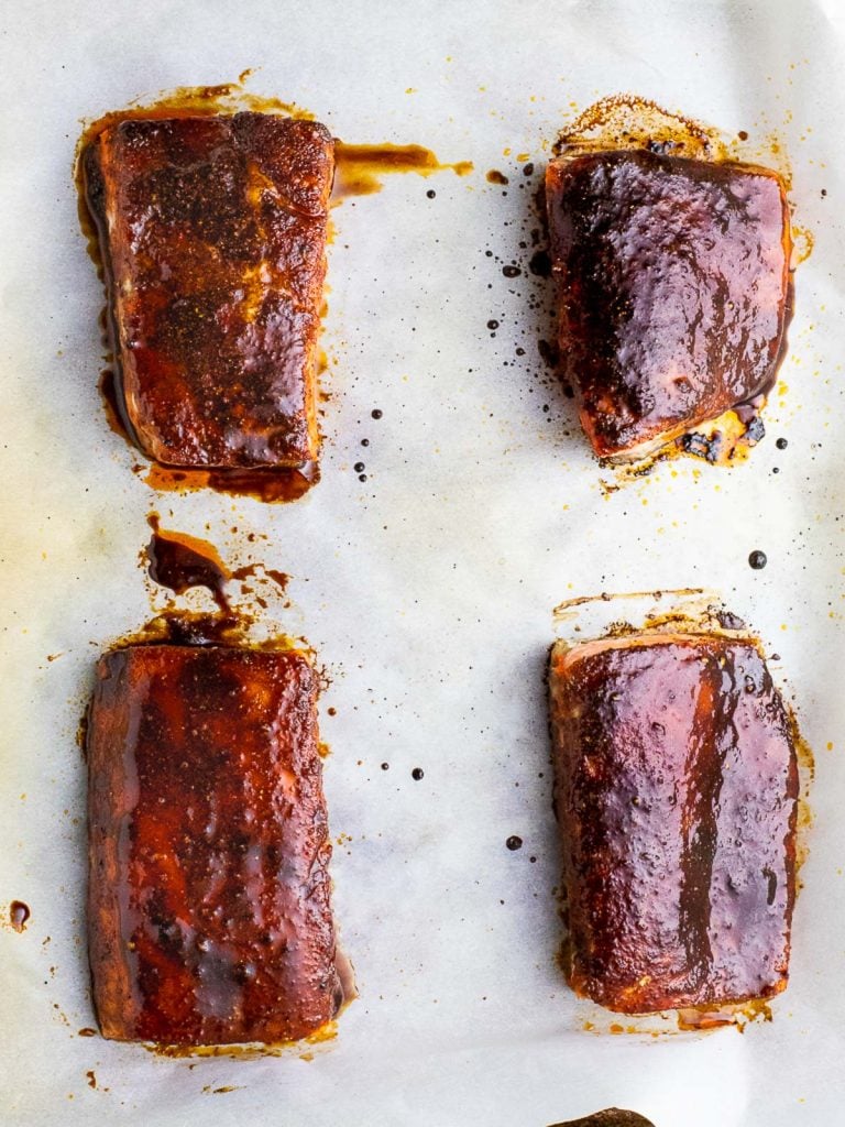 four oven baked spice rubbed salmon fillets