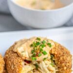 Baked Crab Cakes with Remoulade Sauce on white plate
