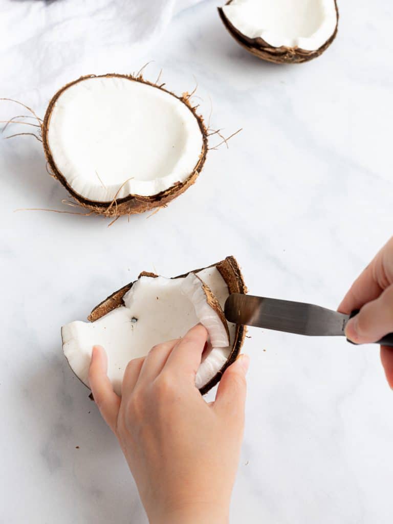 Fresh coconut meat from a coconut shell
