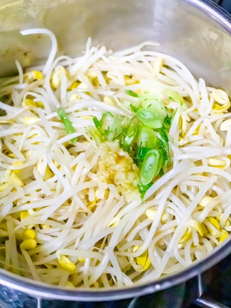 Korean soybean sprouts with scallions in a pot