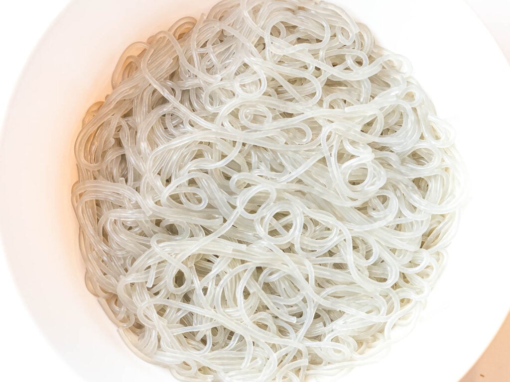 cooked japchae nooldes; Korean glass noodles