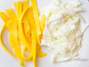 fried egg yolks and egg whites cut into strips