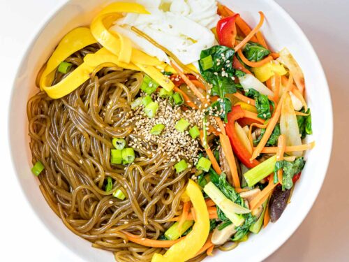 Easy Japchae (Korean glass noodle stir fry) - Drive Me Hungry