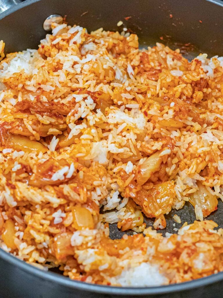 rice and kimchi stir fried together