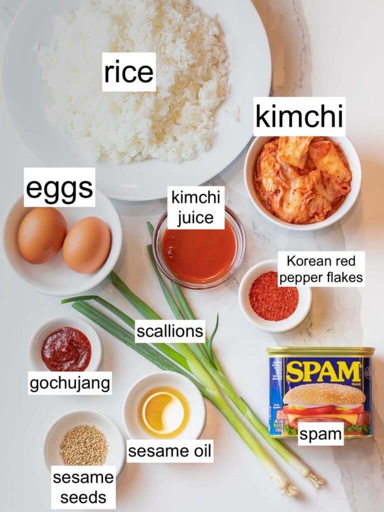 ingredients for kimchi fried rice with spam