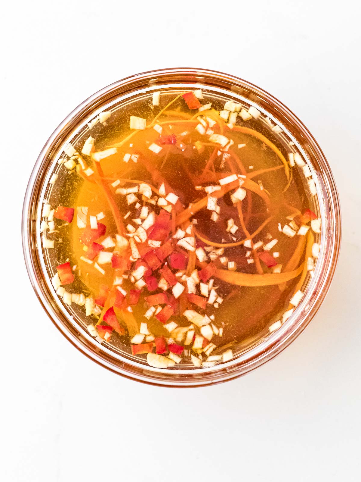 Vietnamese fish sauce dipping sauce in a glass bowl, nuoc cham