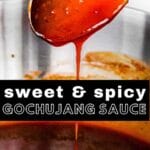 sweet & spicy gochujang sauce dripping off a spoon