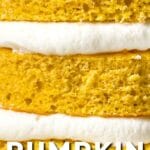photo of mini pumpkin cakes with text overlay