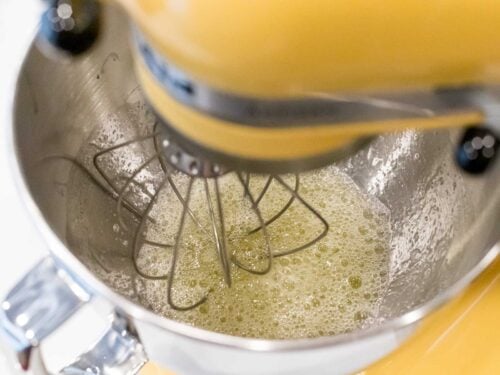 egg whites in a stand mixer with a whisk attachement