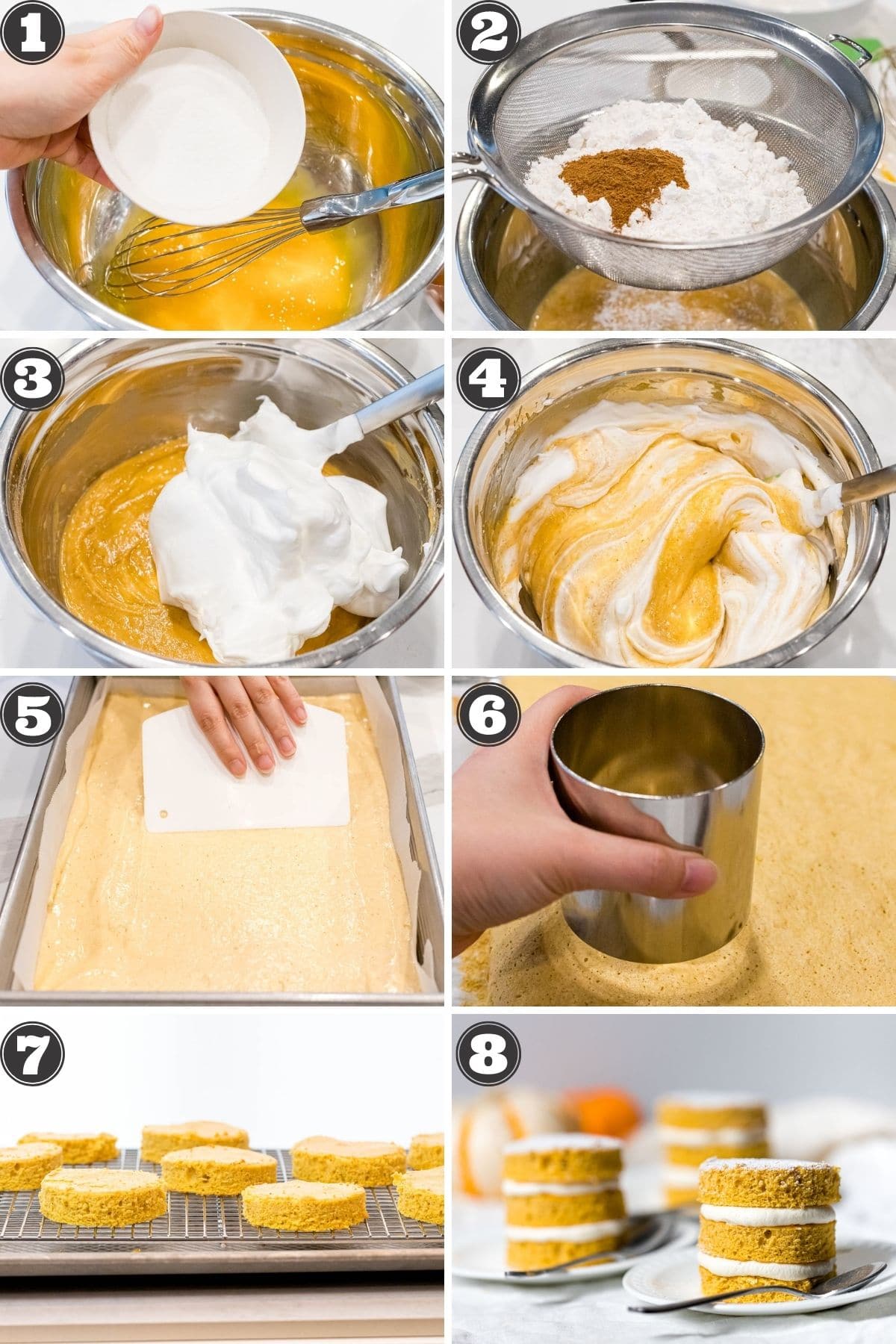 numbered step by step photos for how to make pumpkin layered cakes