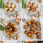 how to make roasted mushrooms text overlayed on top of numbered photos