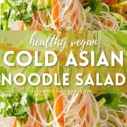 Photo of cold Asian noodle salad with text overlay for Pinterest.