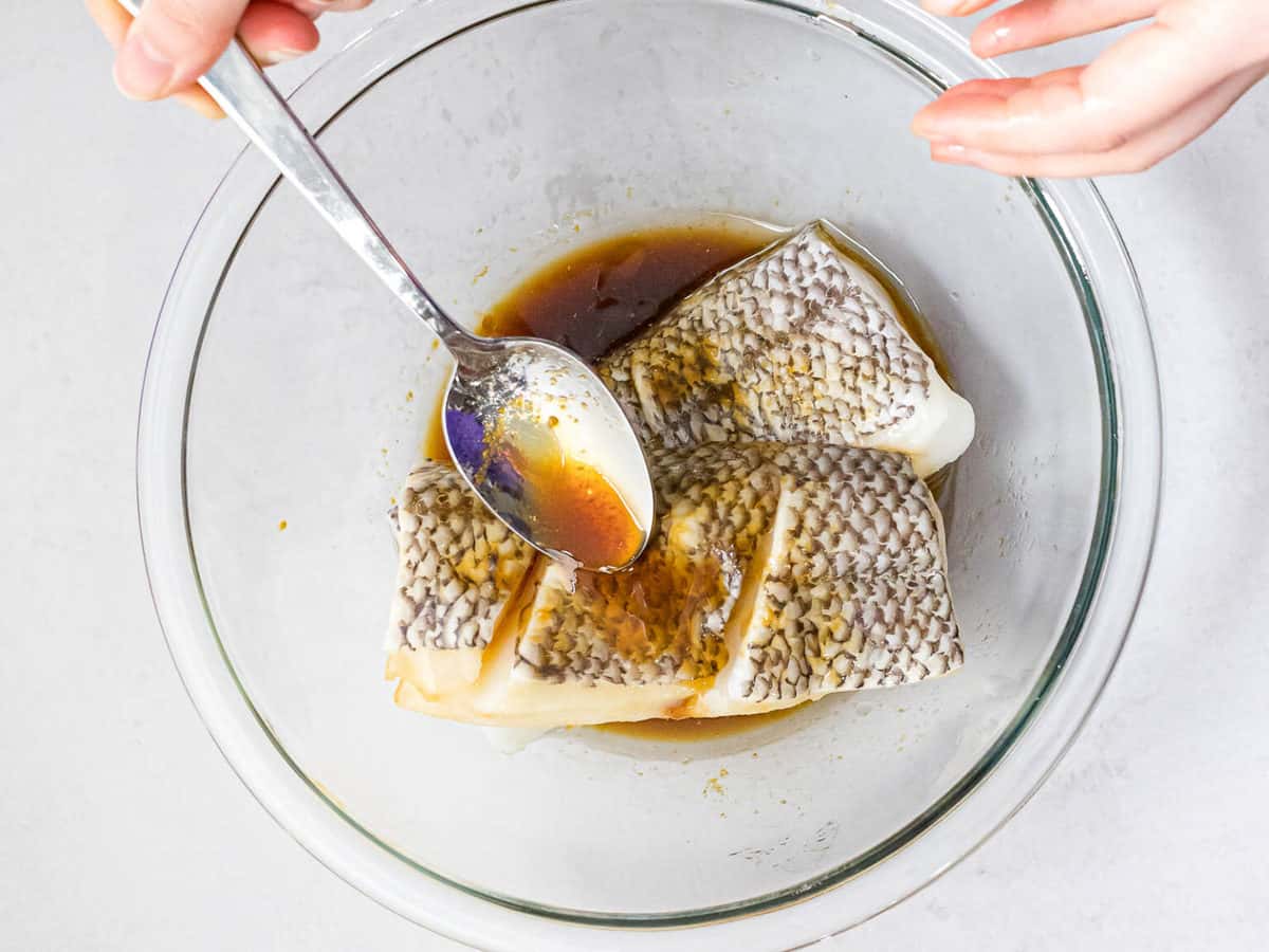 Pan Seared Chilean Sea Bass with Asian Marinade Drive Me Hungry