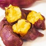 Korean sweet potatoes baked until soft and fluffy with crispy purple skin.
