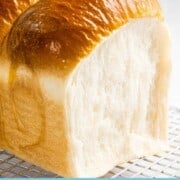 Soft and fluffy milk bread with text overlay.