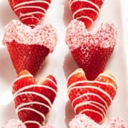 Valentine strawberries with white chocolate and sprinkles.