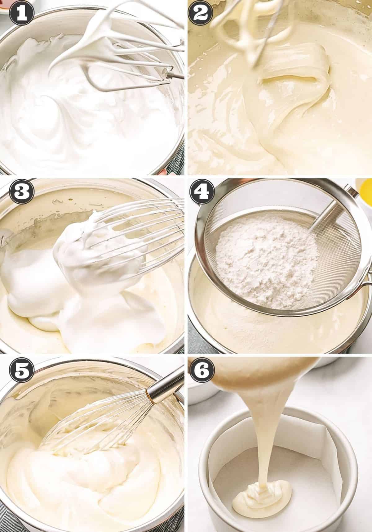 Step by step photo instructions for how to make a sponge cake.