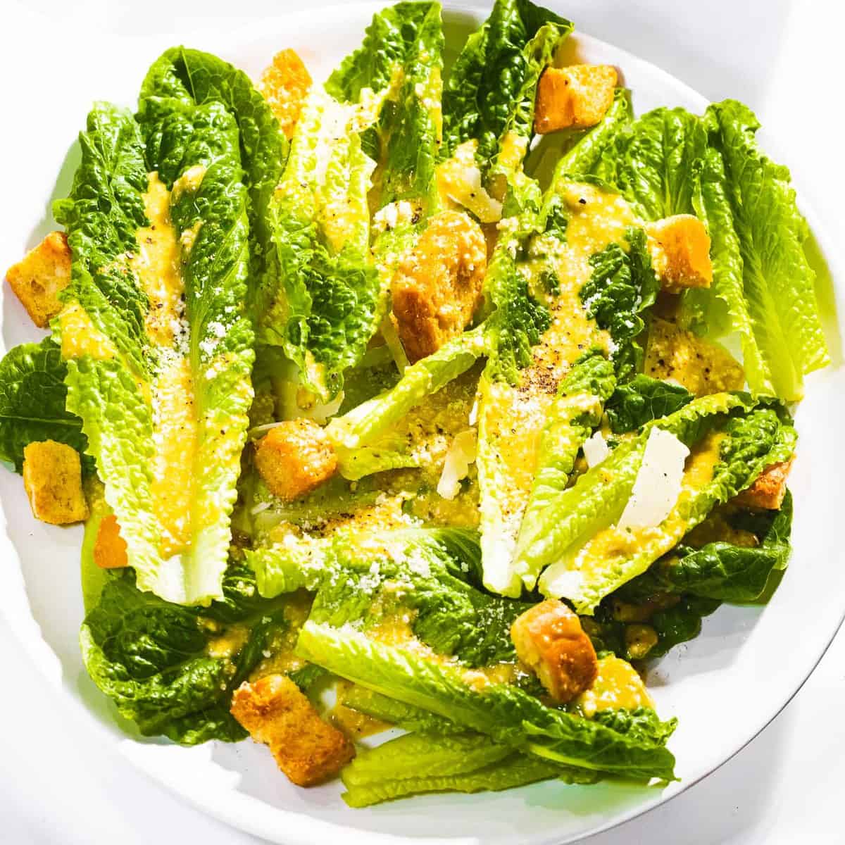 Caesar salad with romaine lettuce, croutons, and homemade dressing.