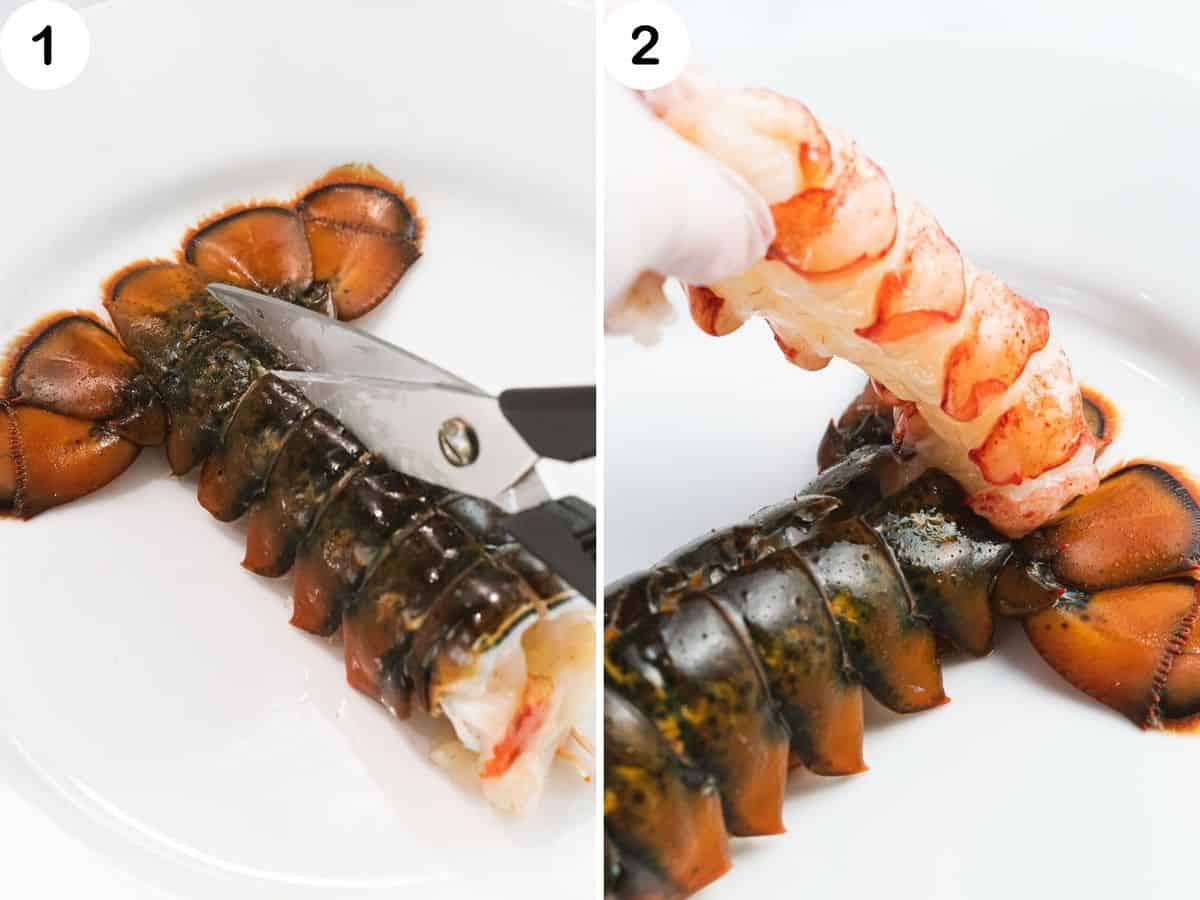 Steps to butterfly a lobster tail.