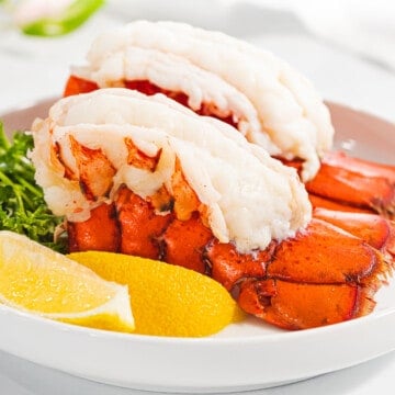 Steamed lobster tails that have been butterflied.