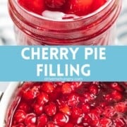 Cherry pie filling with text overlay.