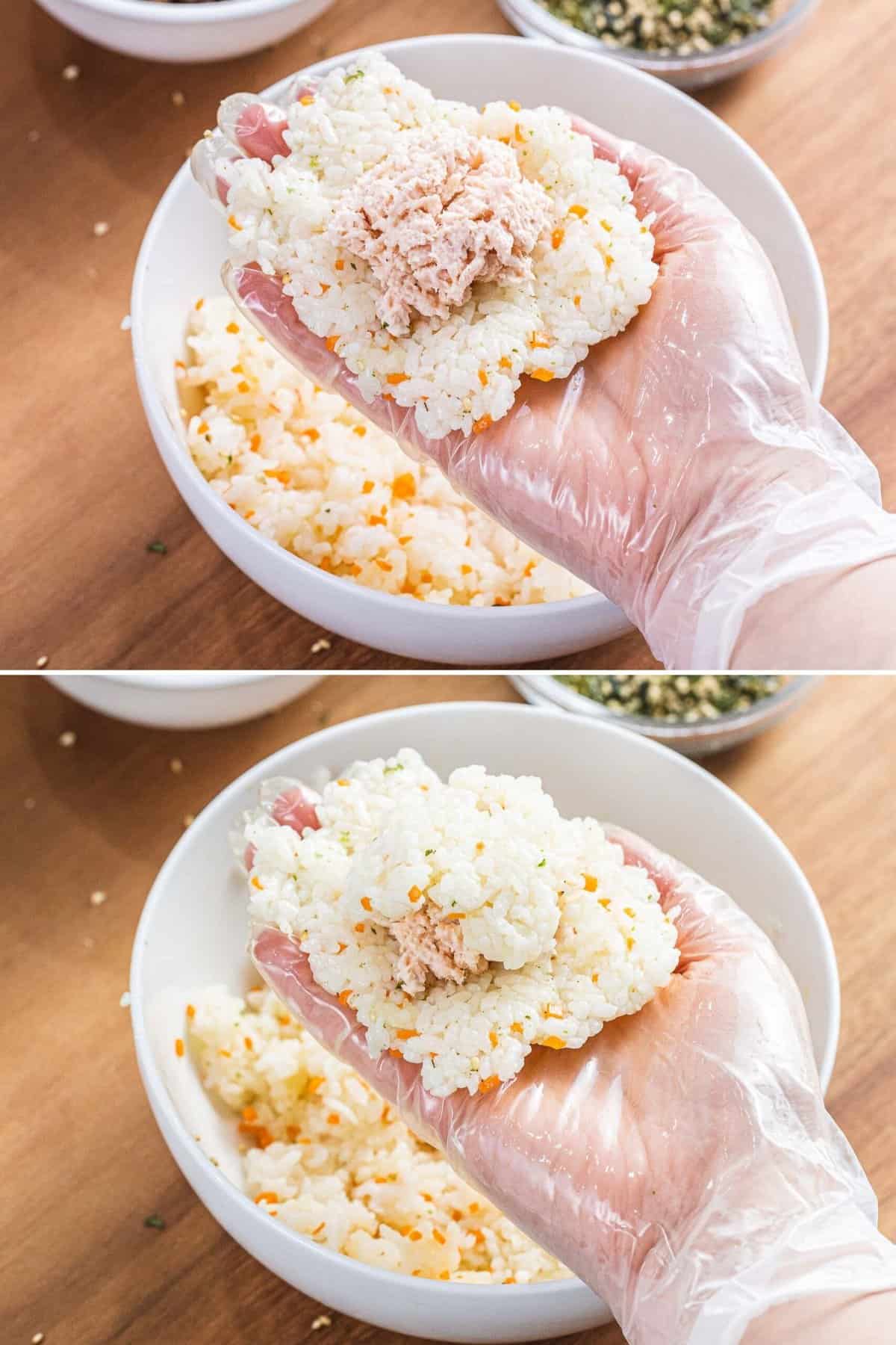 Tuna mayo filling added to Korean rice balls.