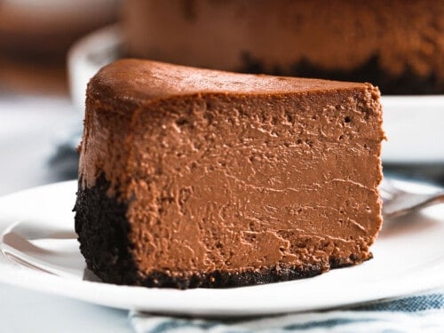 Chocolate cheesecake with chocolate cookie crust.