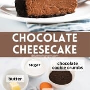 Chocolate cheesecake with ingredients.