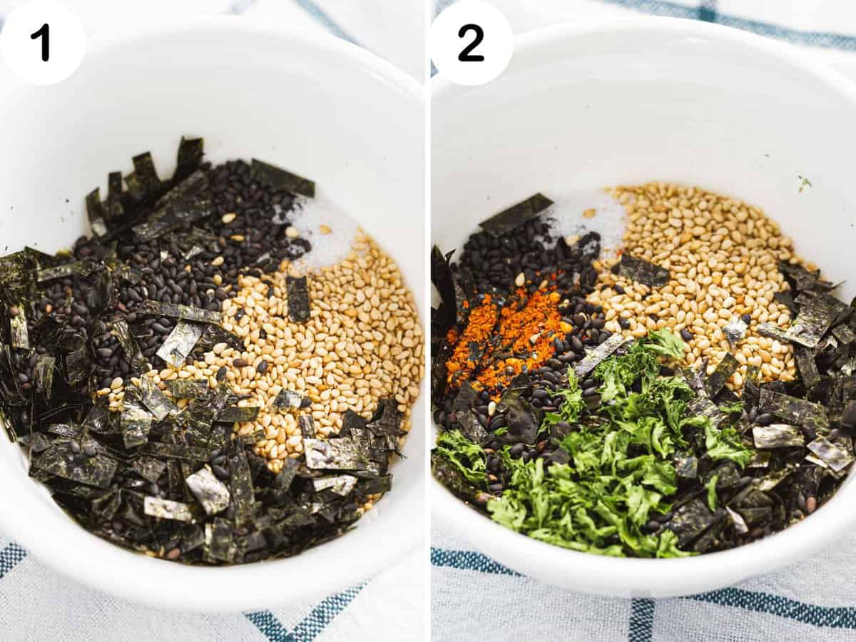 Numbered steps for how to make furikake.