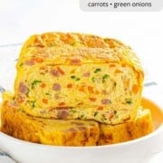 Korean rolled omelet with list of ingredients.