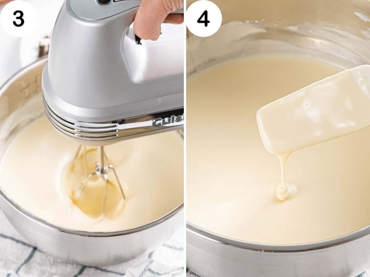Cheesecake batter beaten with a mixer until smooth.