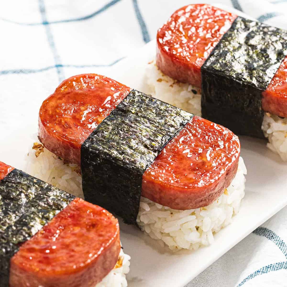 Spam musubi, rice and spam wrapped with nori seaweed.