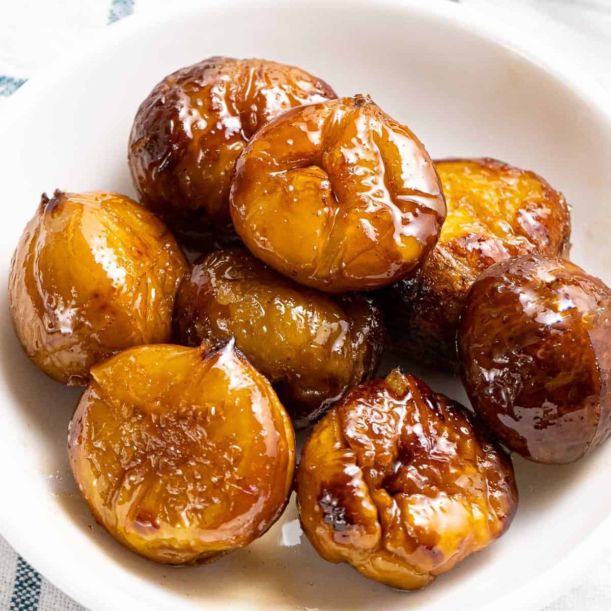 Quick candied chestnuts with a brown sugar glaze.