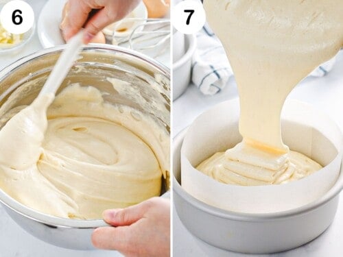 Chantilly cake batter poured into a baking pan.