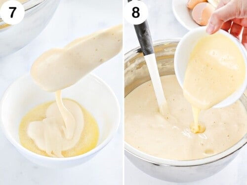 Butter mixture added to genoise sponge batter.