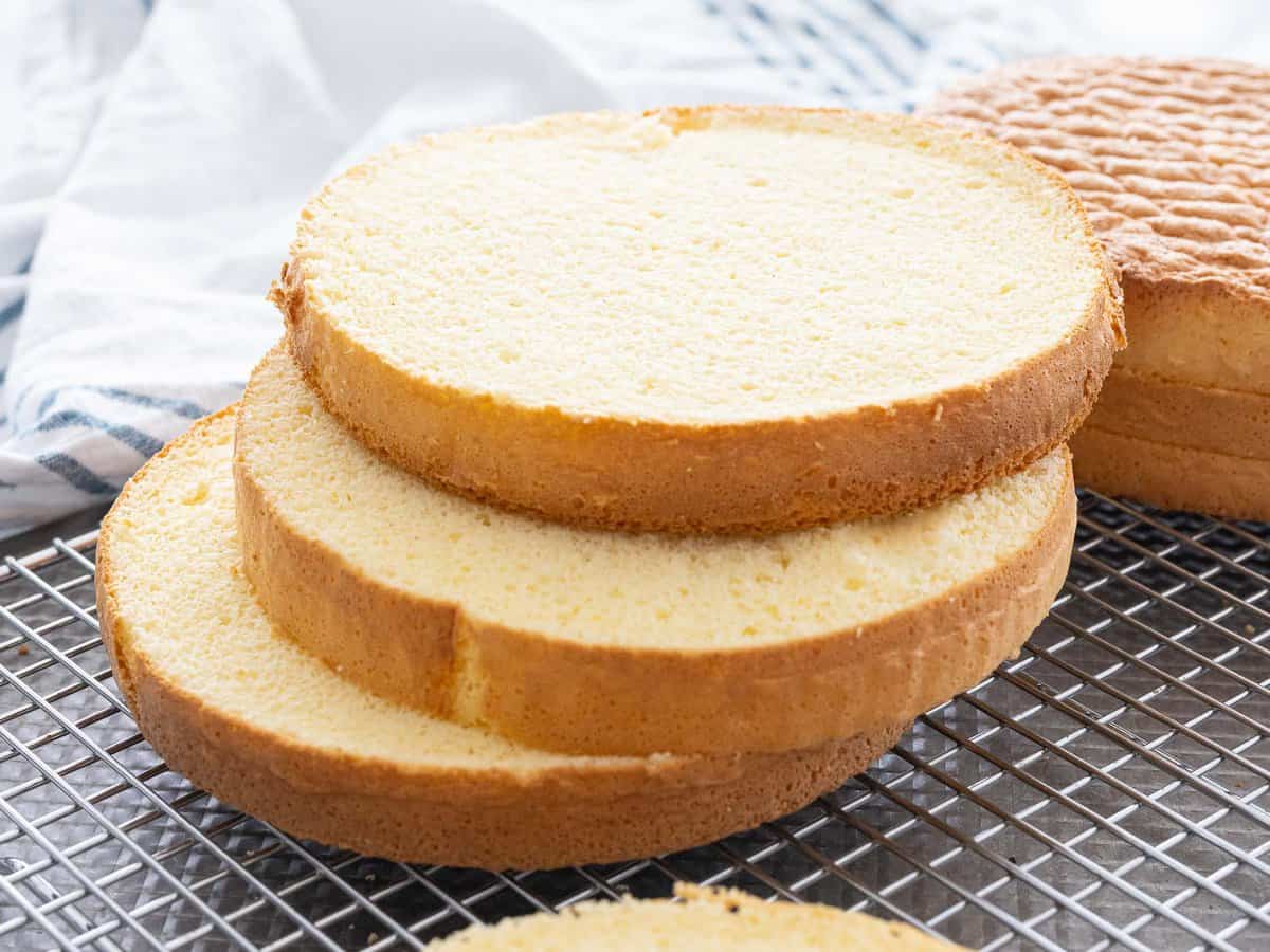 Sponge cake sliced into layers.