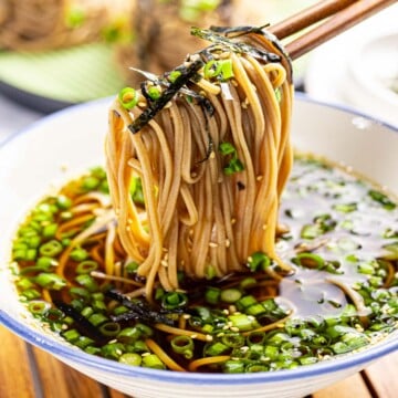Zaru soba noodles with dipping sauce.