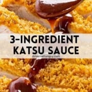 3-ingredient katsu sauce drizzled onto tonkatsu.