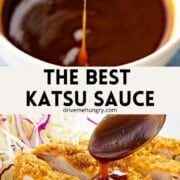 The best katsu sauce dripping off a spoon.