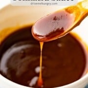 The best tonkatsu sauce dripping off a spoon.