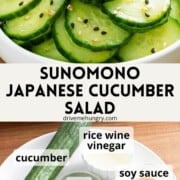Sunomono or Japanese cucumber salad with ingredients.
