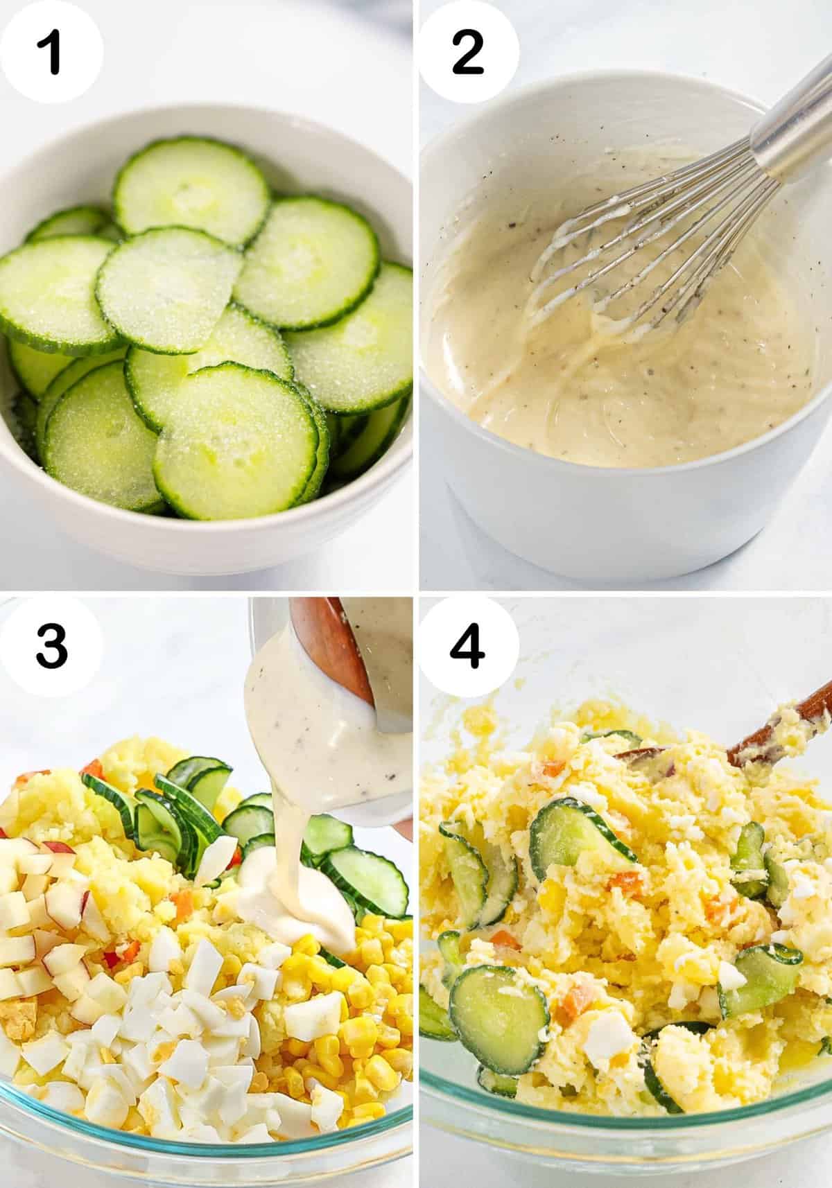 Step-by-step photo instructions on how to make Korean potato salad.