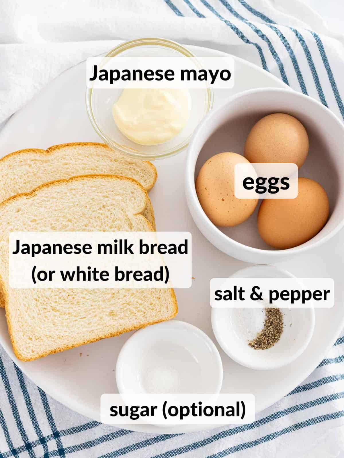 Ingredients for Japanese egg sandwich.