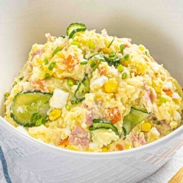 Japanese potato salad in a bowl.