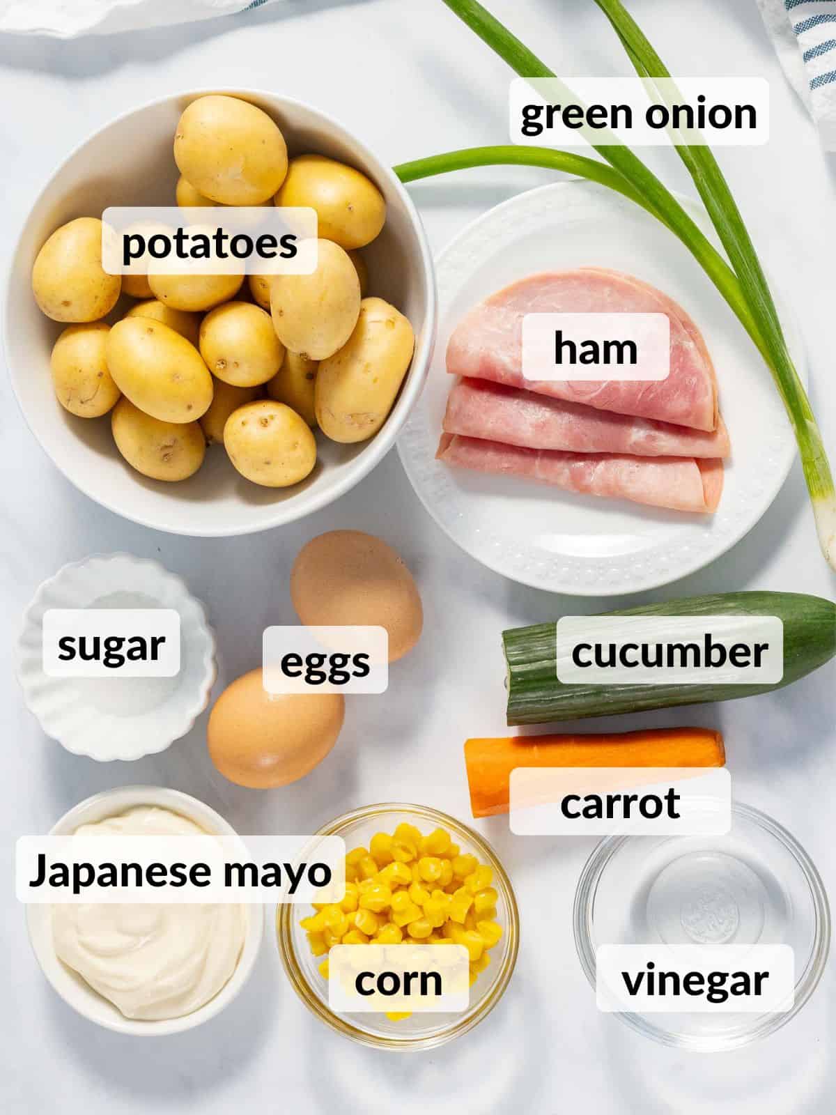 Ingredients for Japanese potato salad.